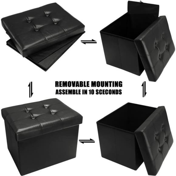 Storage Ottoman Foot Rest Stool, 17 inch Folding Leather Footstool Bench - Picture 4 of 6